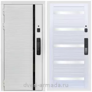 Входные двери в Подольске, Умная входная смарт-дверь Армада Каскад WHITE МДФ 10 мм Kaadas K9 / МДФ 16 мм СБ-14 Сандал белый стекло белое
