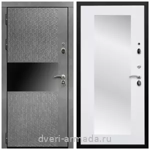 Входные двери с зеркалом МДФ, Дверь входная Армада Престиж Черная шагрень МДФ 16 мм Штукатурка графит / МДФ 16 мм ФЛЗ-пастораль, Белый матовый