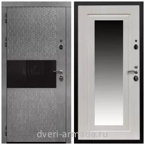 Входные двери с зеркалом МДФ, Дверь входная Армада Престиж Черная шагрень МДФ 16 мм Штукатурка графит / МДФ 16 мм ФЛЗ-120 Дуб белёный