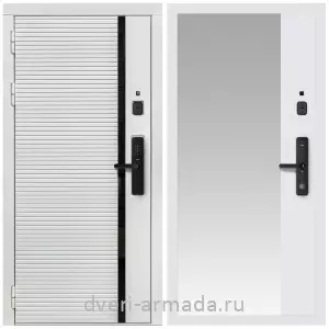 Входные двери с зеркалом и теплоизоляцией, Умная входная смарт-дверь Армада Каскад WHITE МДФ 10 мм Kaadas S500 / МДФ 16 мм ФЛЗ-Панорама-1, Белый матовый