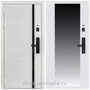 Входные двери с зеркалом и теплоизоляцией, Умная входная смарт-дверь Армада Каскад WHITE МДФ 10 мм Kaadas S500 / МДФ 16 мм СБ-16 Белый матовый