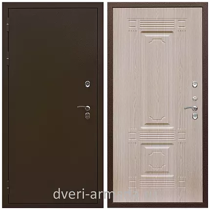 Дверь входная уличная в дом Армада Термо Молоток коричневый/ МДФ 6 мм ФЛ-2 Дуб белёный для дачи на заказ двухконтурная